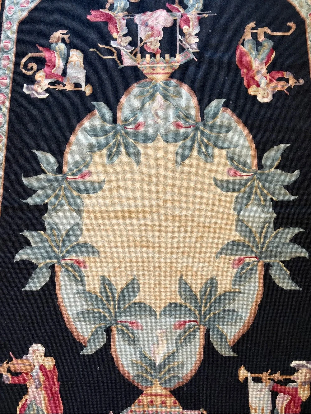 Aubusson Needlepoint Rug-Handmade 100% Wool 2001 China 48 inches X 29 Inches EUC